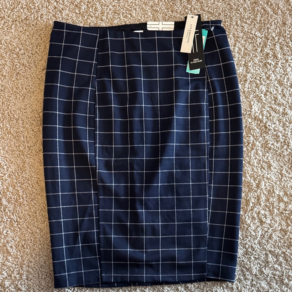 Liverpool Navy and White Grid Pencil Skirt